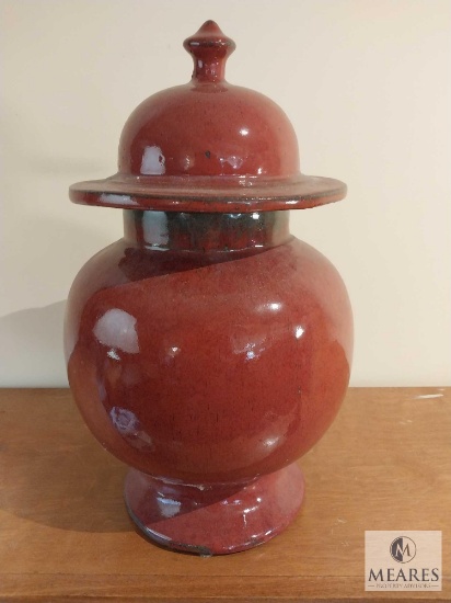 Rustic Red Glazed Pottery Lidded Jar 17"