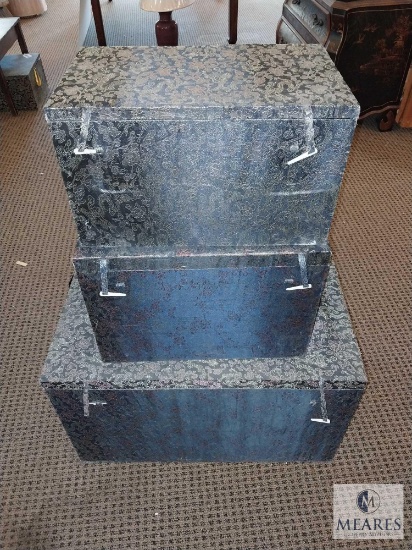 Set of Three Asian Inspired Fabric Storage Chest