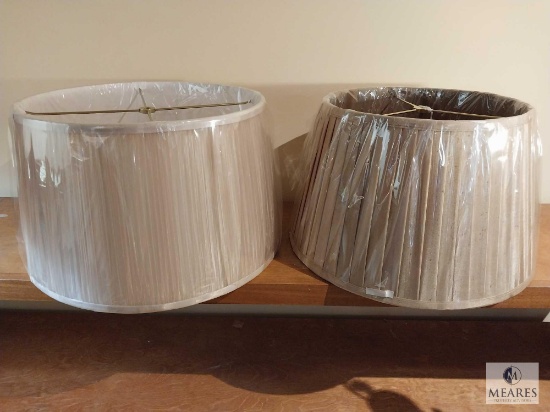 Lot of Two Shallow Drum Pleated Lampshades Beige and Taupe