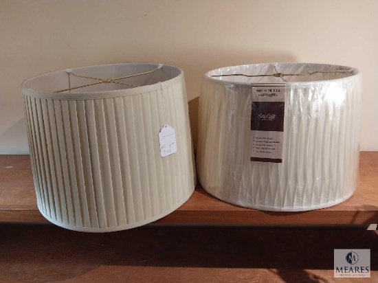 Lot of Two Pleated Shallow Drum Lampshades Beige and Ivory
