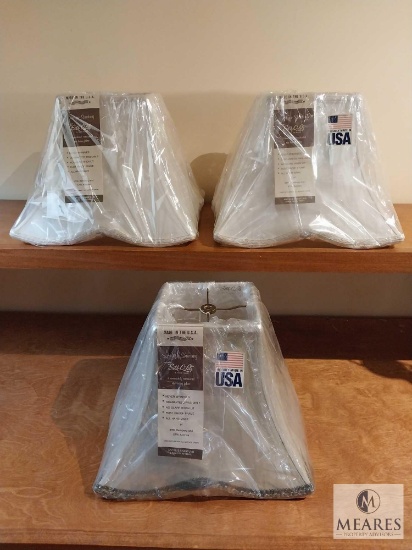 Lot of Three Fancy Square Lampshades White and Taupe Tone