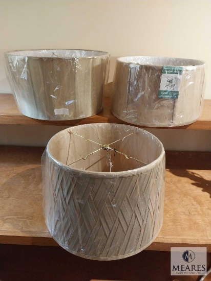Lot of Three Assorted Taupe Shallow Drum Lampshades