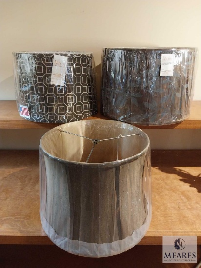 Lot of Three Assorted Brown & Black Drum Lampshades