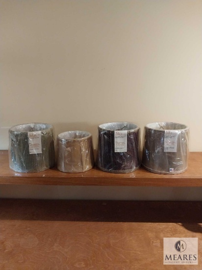 Lot of Four Assorted Clip-on Lampshades Green, Gold, Burgundy and Brown