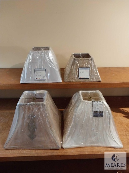 Lot of Four Assorted Square and Square Corner Bell Lampshades in Ivory and Beiges