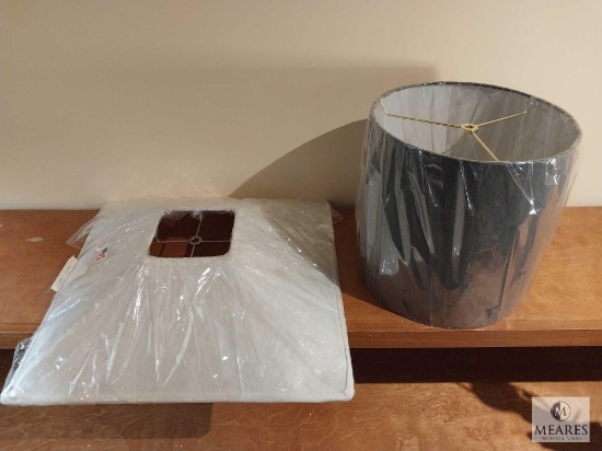 Lot Charcoal Tone Drum Shade and White Shallow Square Lampshade