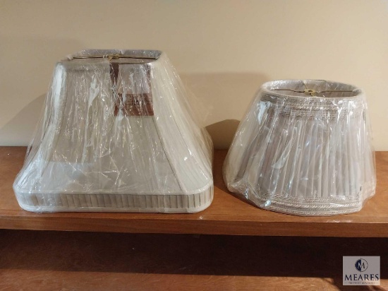 Lot of Two Ivory Tone Lampshades Fancy Square Bell and Pleated Cut Corner