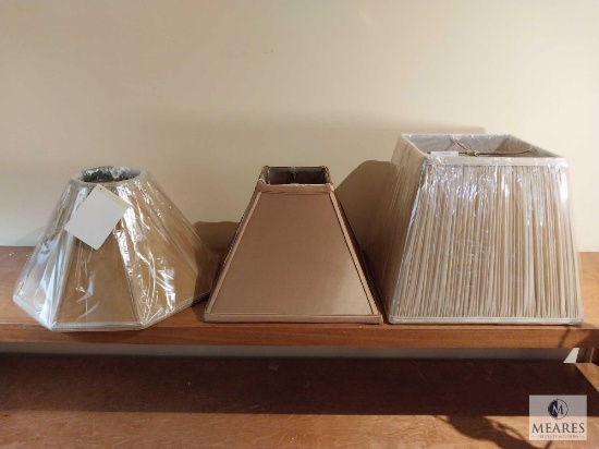 Lot of Three Assorted Taupe Tone Lampshades Square Empire and Octagon