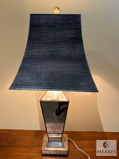 Mercury Type Mirror Glass Base Table Lamp with Stone Wash Square Bell Shade 26"