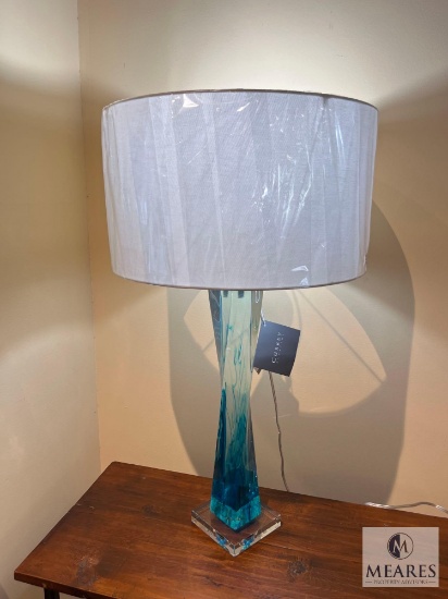 Currey & Co Ombre Blue & Clear Glass Base Table Lamp with White Shallow Drum Shade 31"