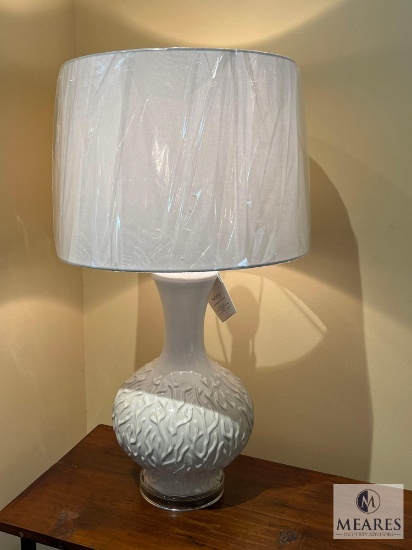 Wildwood Raised Grain White Ceramic Base Table Lamp with White Drum Shade 30"