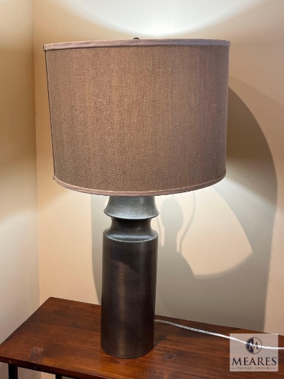 Gunmetal Column Table Lamp with Beige Drum Shade 33"