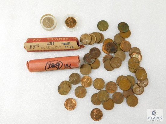 Three Rolls Wheat Cents, One is 1930