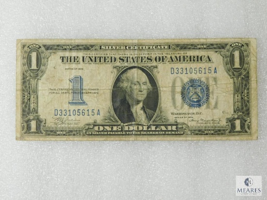 1934 $1.00 Silver Certificate, Funny Back, VG-F