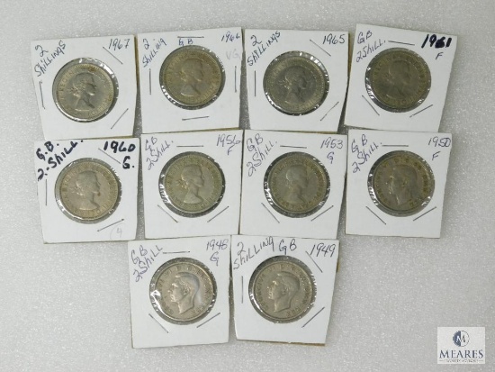 British 2 Shillings 1948, 49, 50, 53, 56, 60, 61, 65, 66, 67