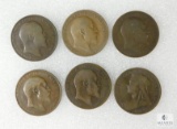 British Large Pennies 1901, 1902, 1903, 1905, 1907, 1909