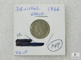 1866 Three Cent Piece, VG-F