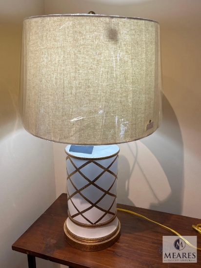 Chelsea House Wildwood White Pottery Column/Gold Table Lamp, #59669, 26" T