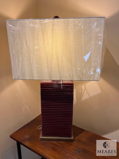Archer Rectangle Dark Red, Horizontal Ribs Table Lamp, #6912, 29" T