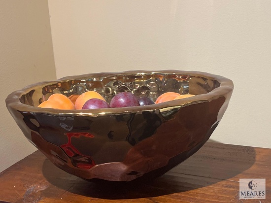 Bowl With Artificial Fruit, 15.5" Dia. x 7" T