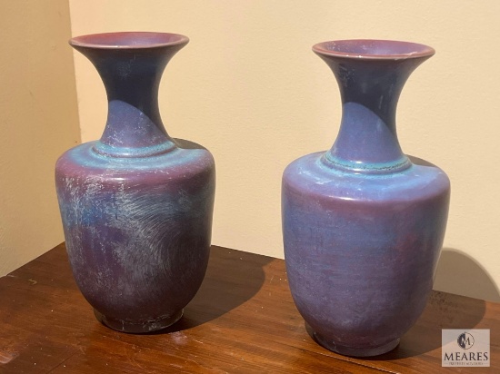 Pair Long Neck Multicolor Blue/Lilac Vases, #586