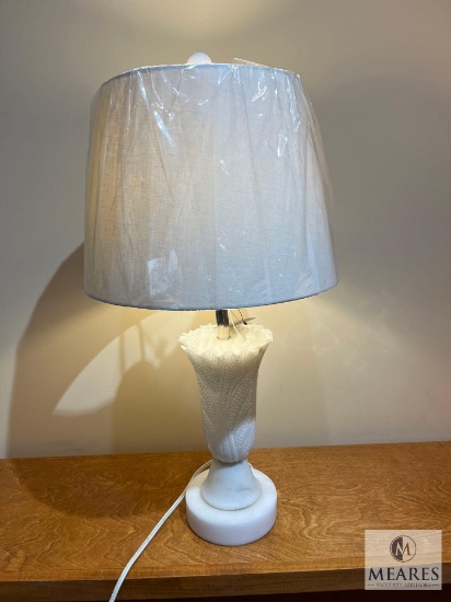 White Jade Cabbage Leaf Table Lamp, 26" T