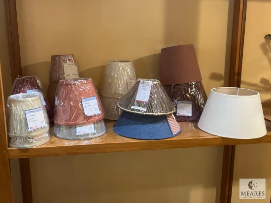 Shelf Lot Of Misc. Lamp Shades, See Photos For Sizes and Colors