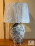 Wildwood Mabel Lamp Ceramic Urn In White With A Gray Floral Pattern On A Polished Nickel Base W/USB