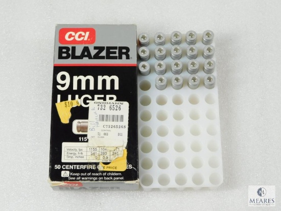 CCI Blazer 9mm Luger 115 Grain TMJ Ammo. One Partial Box of 19 Rounds
