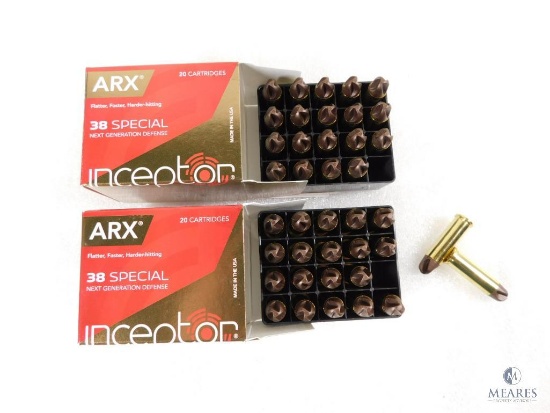 Two Boxes of Inceptor .38 Special 77 Grain ARX Ammo