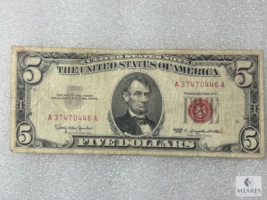 1963 $5.00 U.S. Note - Red Seal
