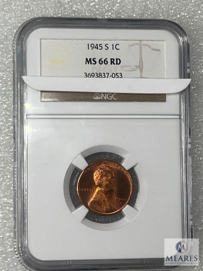 1945-S Lincoln Cent, Professional NGC Grade, MS 66 RD