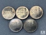 Five 1958 One Lira Coins, BU From Roll