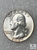 1959-D Washington Quarter, BU Error Die Breaks 1 In Date To Motto & Across Base Of Neck