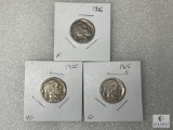 1925 (VG), 1925-S (G), 1926 (F) Buffalo Nickels