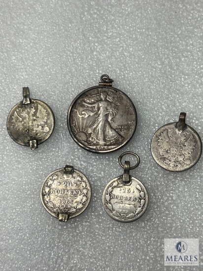 Lot of Five Mixed Coins for Jewelry