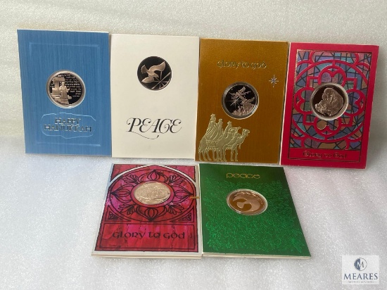 Lot Of Six Holiday Cards With Coin, See Pictures For Details