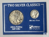Two Silver Classic 1943 Liberty Walking Half Dollar and 1941 Mercury Dime