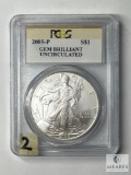 PCGS Graded 2005-P American Eagle Silver Dollar - Gem Brilliant Uncirculated