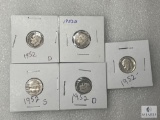 Five 1952 PDS Roosevelt Dimes