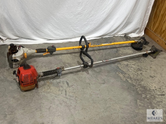 Group of Two Gas-powered Trimmers with Weed Saw Blades