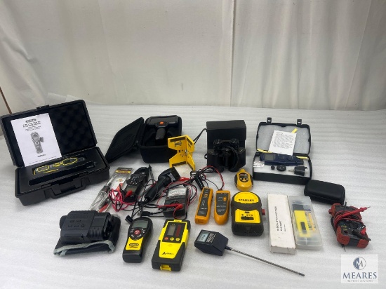 Large Lot of Electric Meters, Moisture Meter and Binoculars