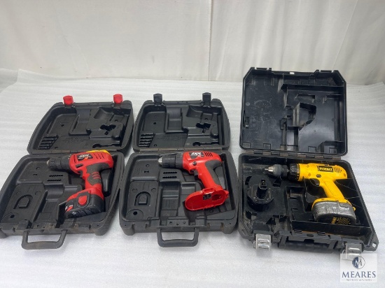 Group of Three Cordless Drills (NO CHARGERS) - DeWalt and Skil