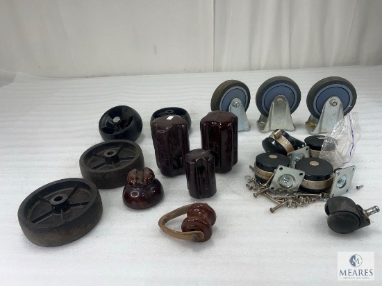 Large Lot of Casters, Wheels and Ceramic Insulators