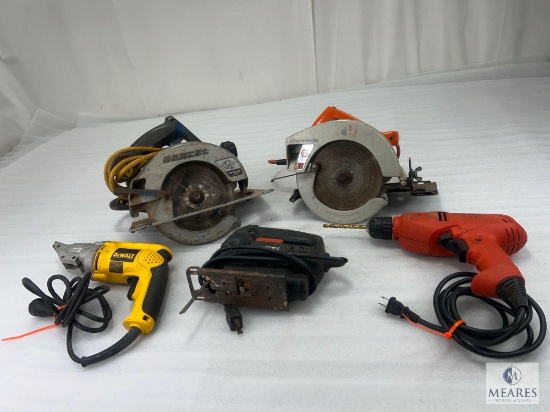 Large Corded Tool Lot - Circular Saws, Drill, Jig Saw and DeWalt Swivel Head Shear