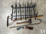 Cast Fireplace Stand, Slingblade, Hatchet and Wedges