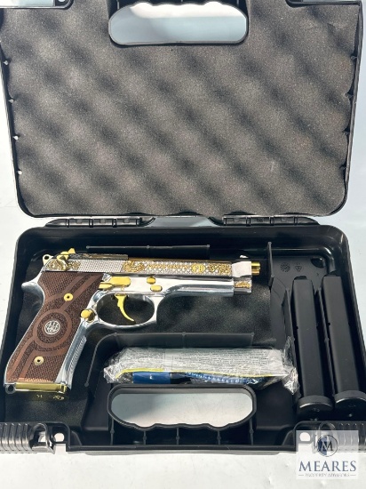 (5858) Beretta 92HGA Semi-Auto 9mm Pistol High Polish Nickel with Gold Accents