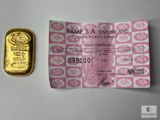 PAMP Suisse 100g (3.5274 oz), 999.9 Gold Purity Bar, 089100