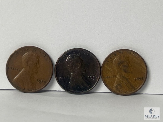 Lincoln Cents 1921 (VF), 1928-D (VF), 1929-D (XF)