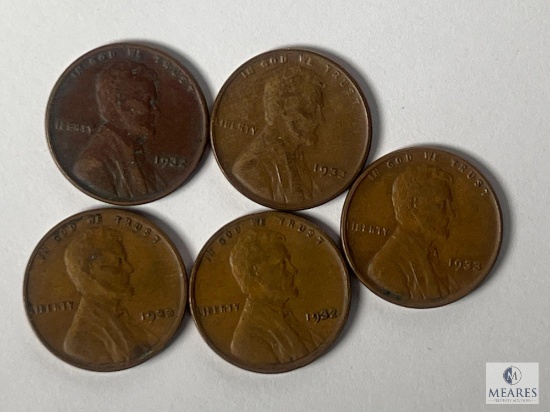 Lincoln Cents (2) 1932 (VF's), (3) 1933 (VF's)